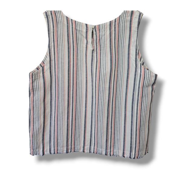Liz Claiborne Women’s Linen Blend Striped Sleeveless Top Fringe Hem Casual Tank - Picture 3 of 7